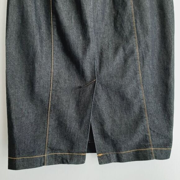 BISOU BISOU Y2K Blue Jeans Fitted High-Waist Pencil Midi Length Skirt Sz 6 - Picture 8 of 10